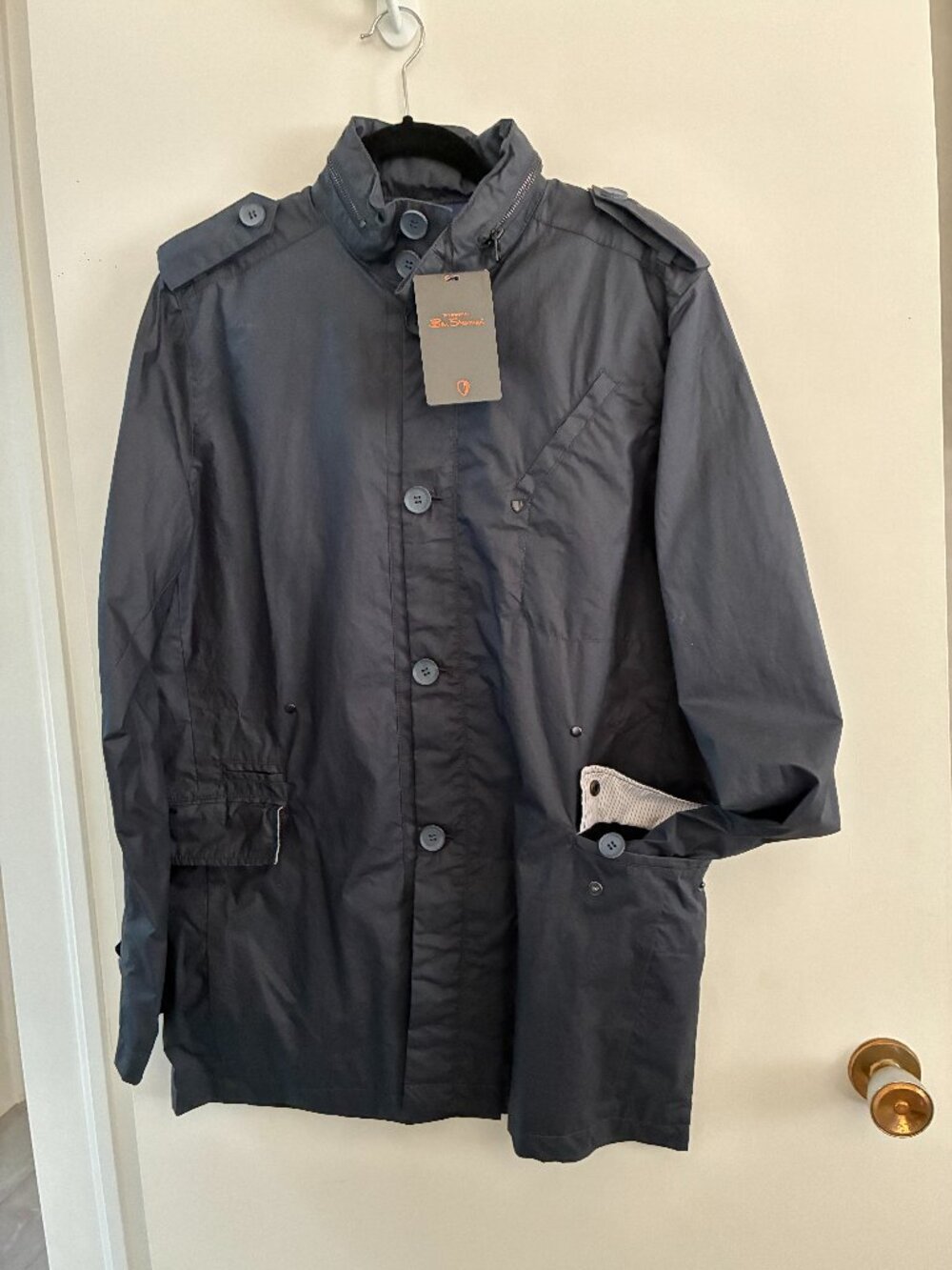 Jacket w/hood inside zip collar. Sz L. New w/tag. Ben Sherman. Navy